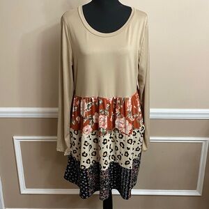 Beige and Black Patterned Dress